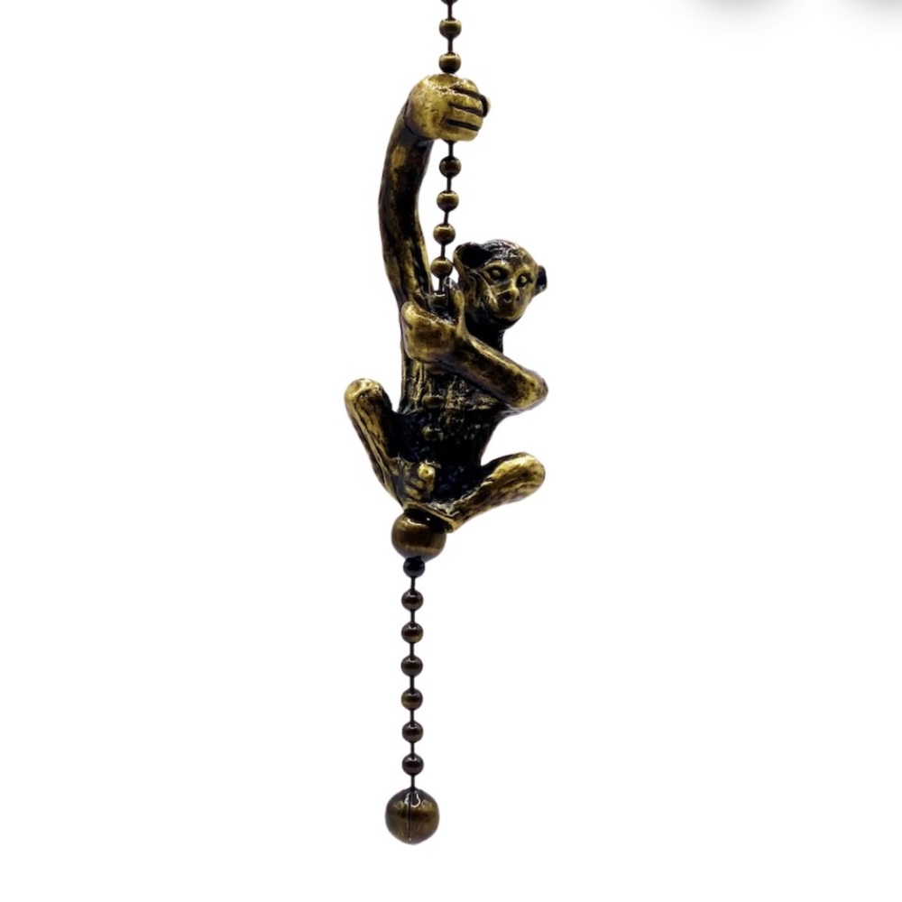 HANGING MONKEY FAN PULL W/12" BEADED CHAIN AND CONNECTOR ANTIQUE BRASS FINISH